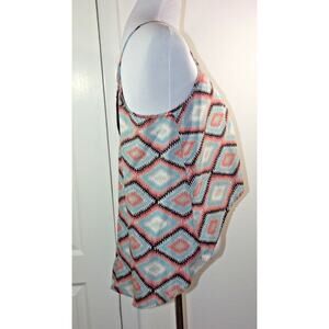 MISO HI-LO BLOUSE - Size 12 - Blue/Pink Zip Back Spaghetti Strap Tank Shirt